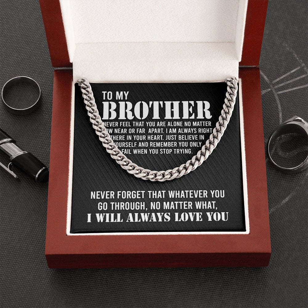 To My Brother Cuban Link Chain Necklace Stainless Steel Necklace Gift Set "I Will Always Love You" Gift for Brother-Jessemade AU
