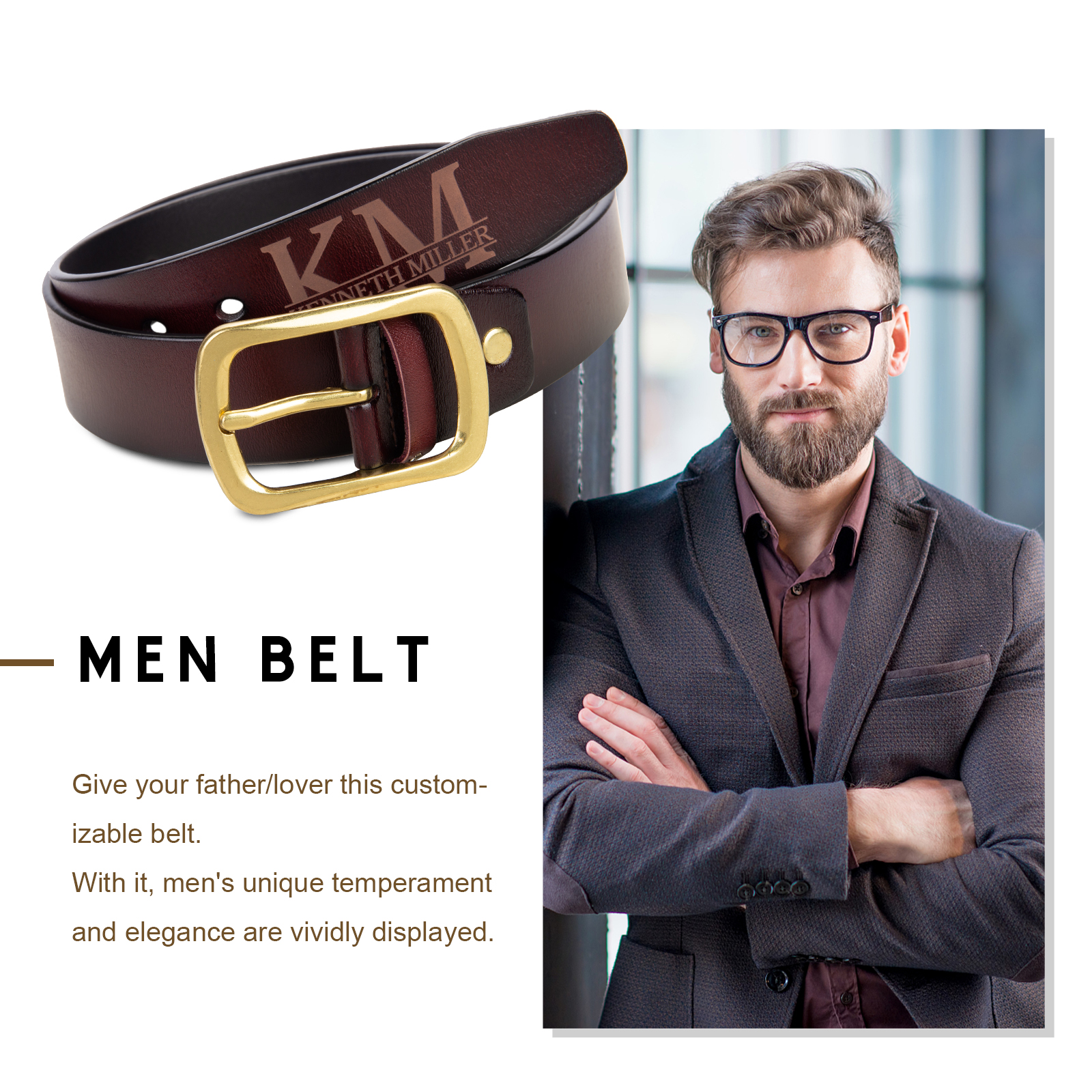 Personalised Genuine Leather Belt Engraved Names Men's Belt for Him-Jessemade AU