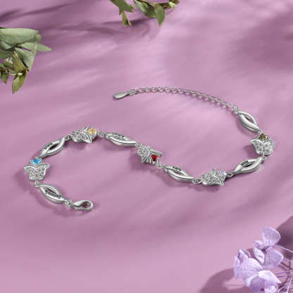 Flowers Series Personalised Tulip Bracelet With 5 Birthstone Engraved Names Flowers Charm Gifts For Her-Jessemade AU