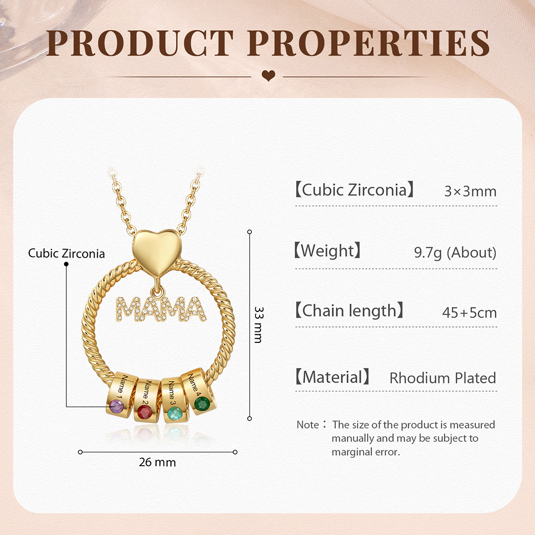 4 Names - Personalised Mama Circle Pendant Necklace Custom Names & Birthstones Necklace Mother's Day Gifts-Jessemade AU