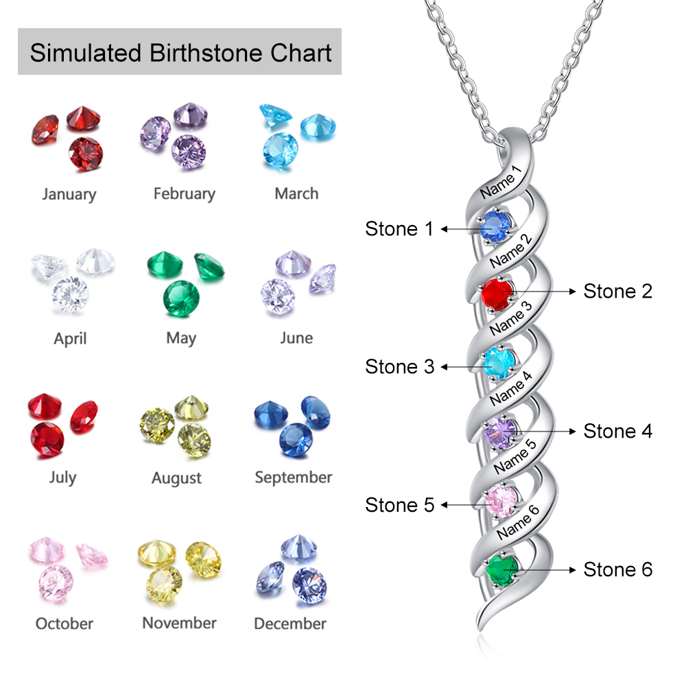 Customised Necklace Cascading Pendant with 6 Birthstones Engraving 6 Names Gifts for Her-Jessemade AU