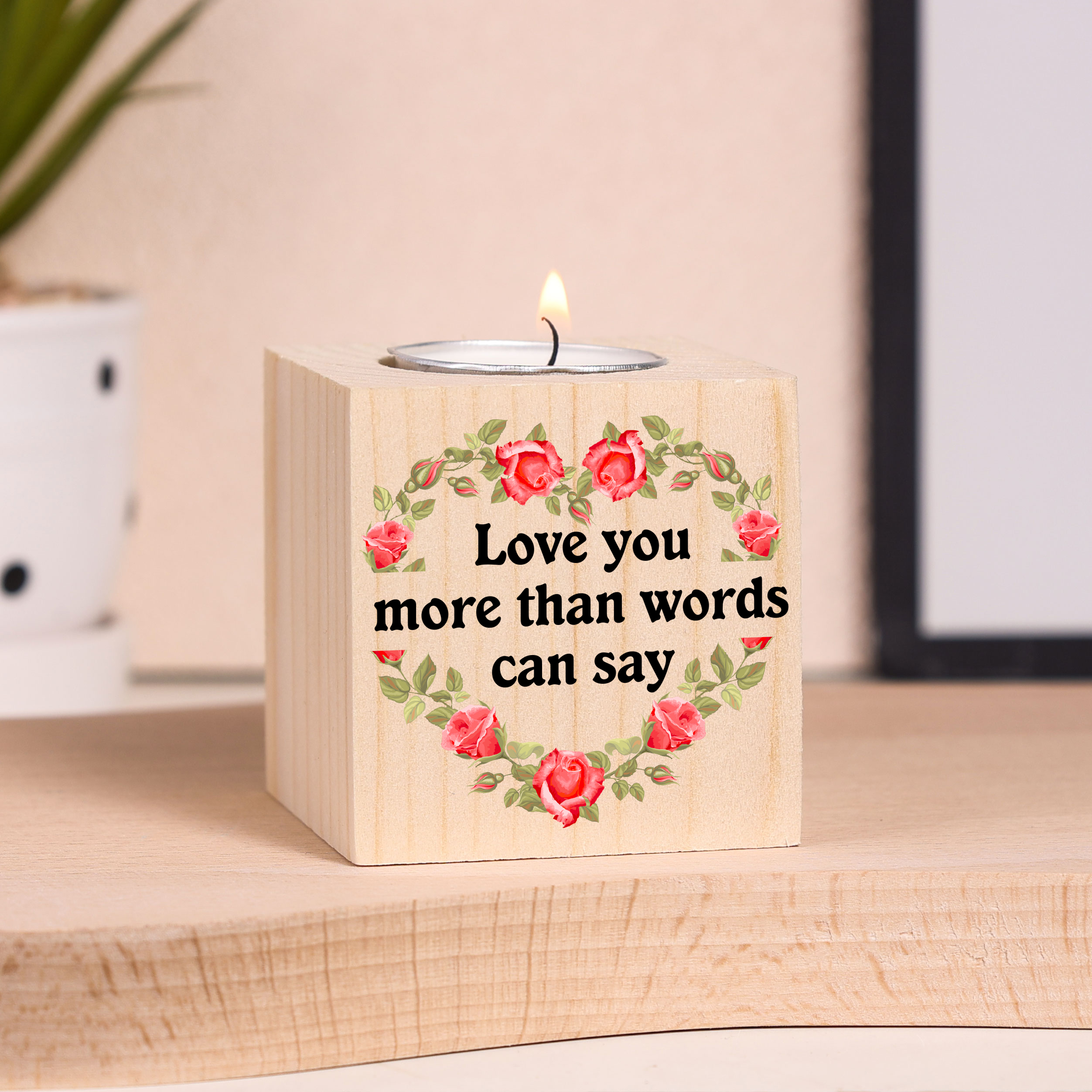 Block Candle Holder Love You More Than Words Can Say Wooden Candlesticks-Jessemade AU