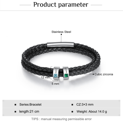 Personalised 3 Layer Leather Bracelet with 2 Beads Engraved Names Men's Bracelets for Him-Jessemade AU