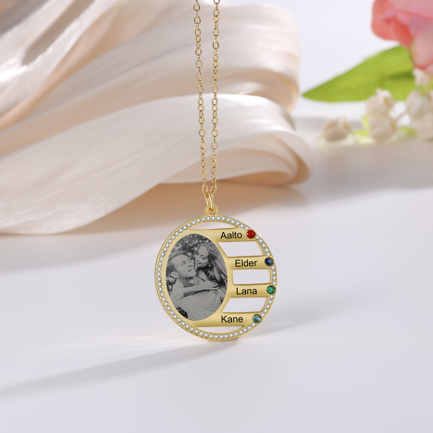 Personalised Photo Necklace Custom 4 Names Birthstone Necklace for Women-Jessemade AU