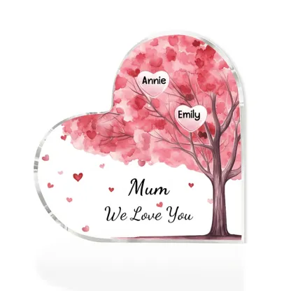 2 Names - Personalised Acrylic Heart Keepsake Custom Text Pink Tree Ornaments Gifts for Grandma/Mother-Jessemade AU