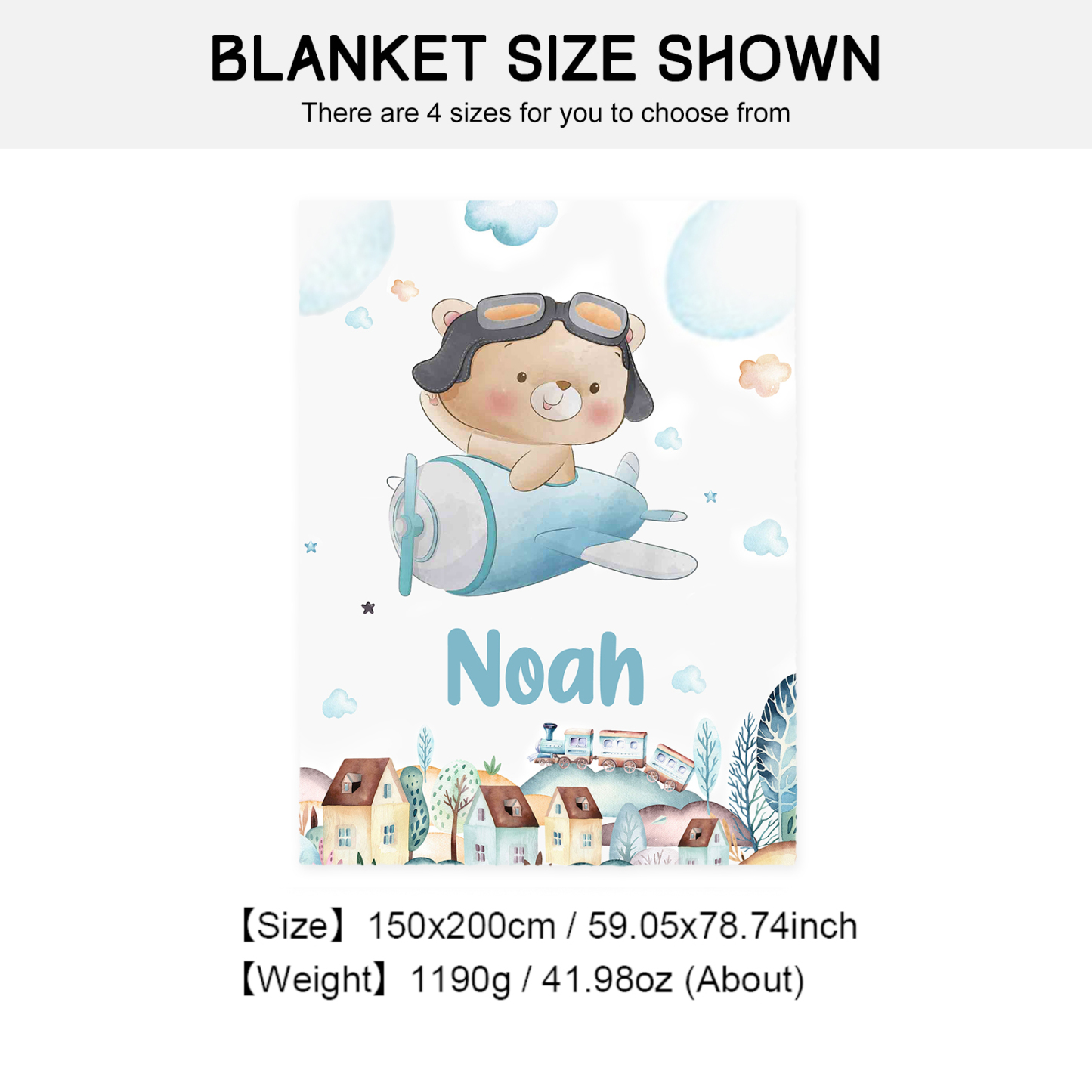 Personalised Bear Blanket Custom Name Cute Cartoon Blanket-Jessemade AU