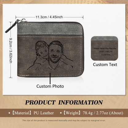 Personalised Photo & Text Billfold Wallet Custom Men's Leather Wallet Zipper Gift for Him-Jessemade AU