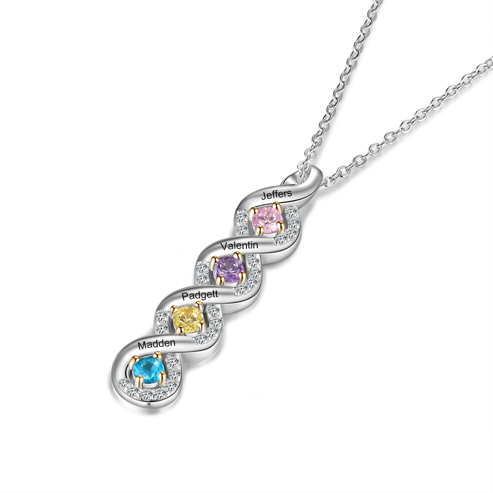 Personalised DNA Necklace With 4 Birthstones Engraved Names Gift For Women-Jessemade AU