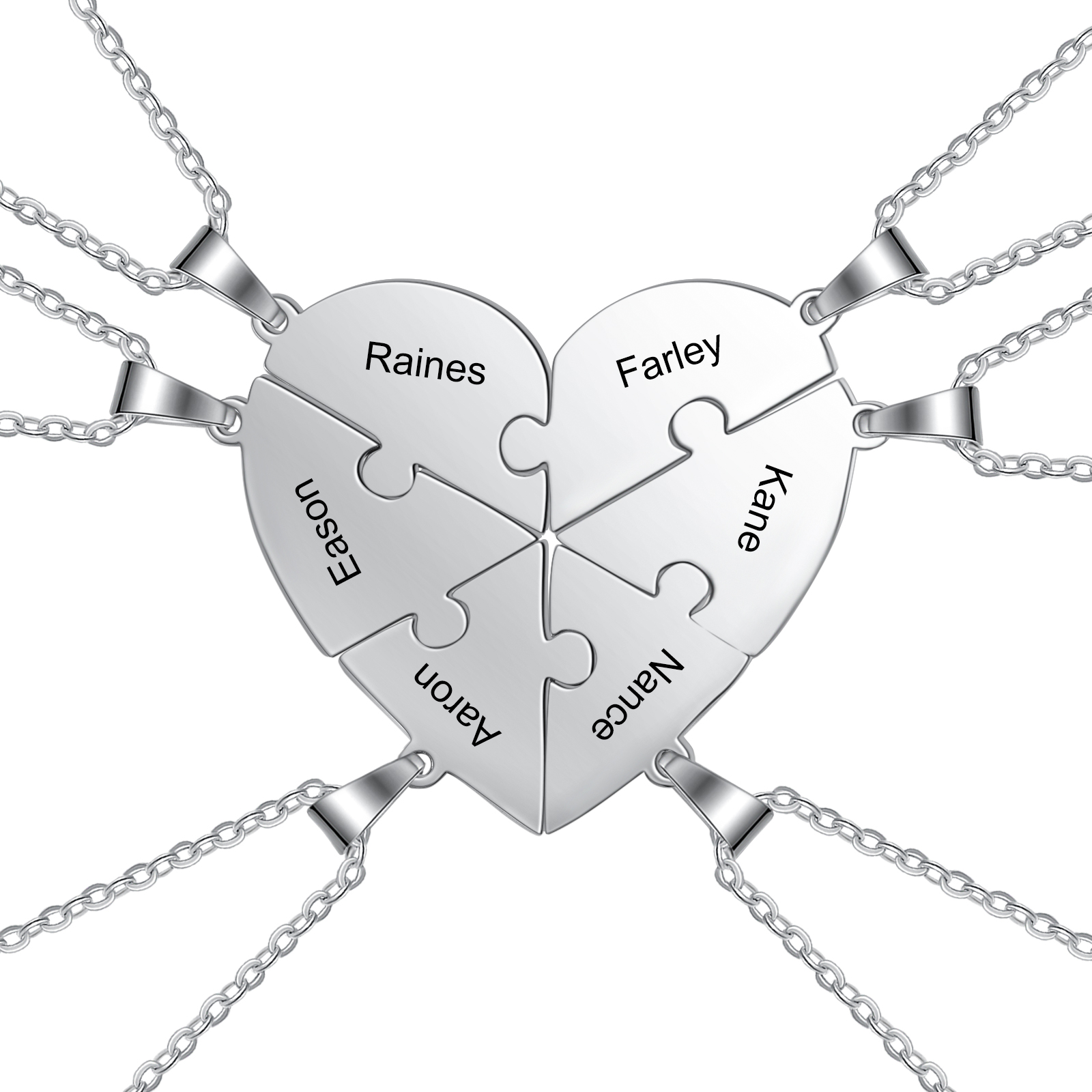 Personalised Heart Puzzle Necklace With 6 Names Gifts For Her-Jessemade AU