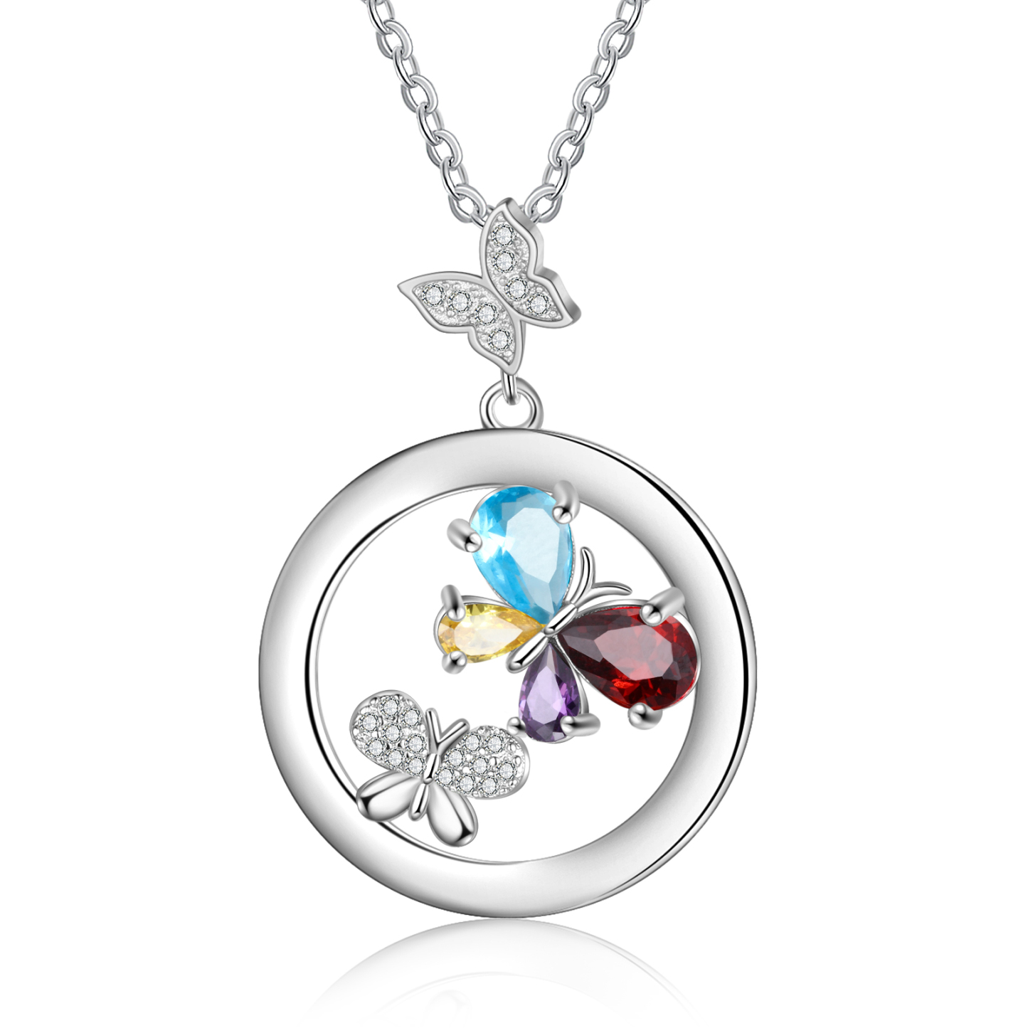 Personalised Butterfly Necklace With 4 Birthstones Custom Names Best Gift For Her-Jessemade AU