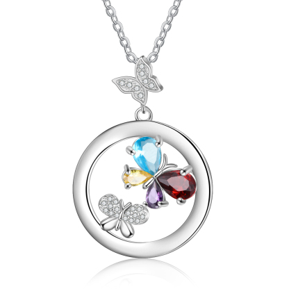 Personalised Butterfly Necklace With 4 Birthstones Custom Names Best Gift For Her-Jessemade AU
