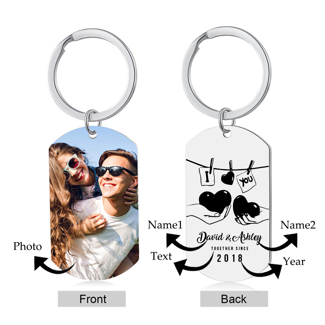 Personalised Couple Photo Keychain Custom 2 Names & Text & Year Keyring Gift for Him/Her-Jessemade AU