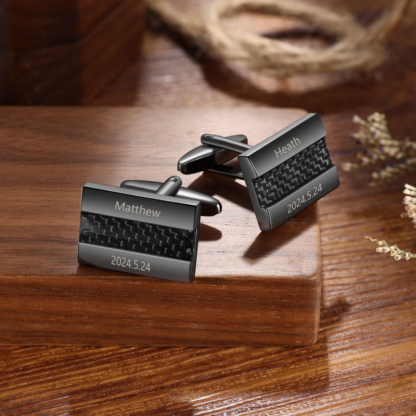 Personalised Men's Cufflinks Custom 2 Names Engraved 2 Dates Metal Cufflinks Wedding Gift for Him-Jessemade AU
