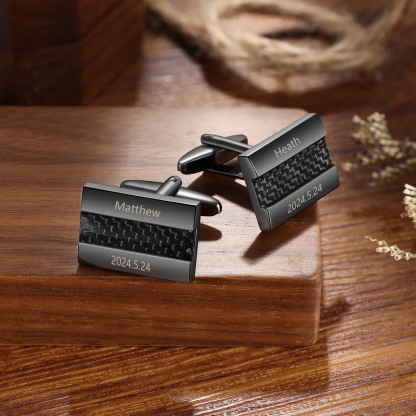 Personalised Men's Cufflinks Custom 2 Names Engraved 2 Dates Metal Cufflinks Wedding Gift for Him-Jessemade AU