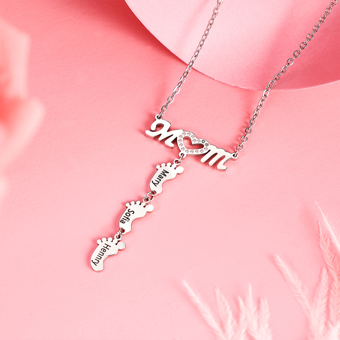 Happy Mother's Day Personalised baby feet Necklace Engraved 1 Names Necklace Gifts For Mum-Jessemade AU