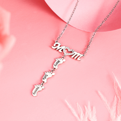 Happy Mother's Day Personalised baby feet Necklace Engraved 1 Names Necklace Gifts For Mum-Jessemade AU