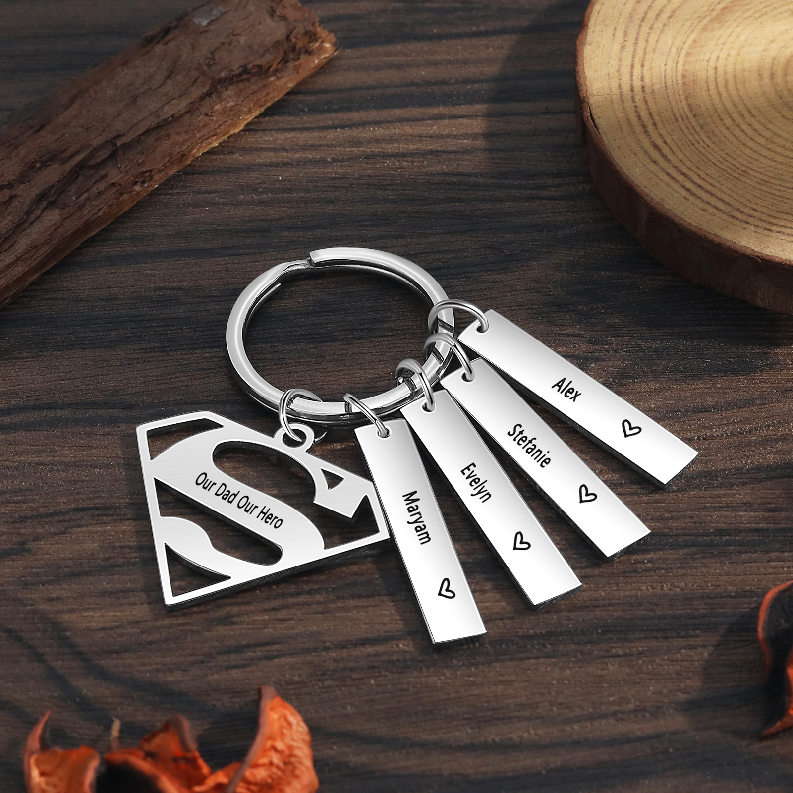 Custom Superman Sign Keychain Engrave 4 Names For Father-Jessemade AU