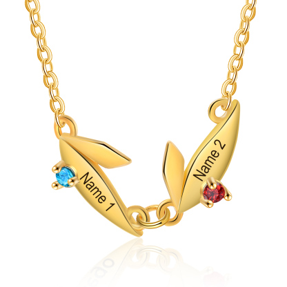 Personalised Leaves Pendant Necklace Custom 2 Names & 2 Birthstones Necklace Gifts for Her-Jessemade AU