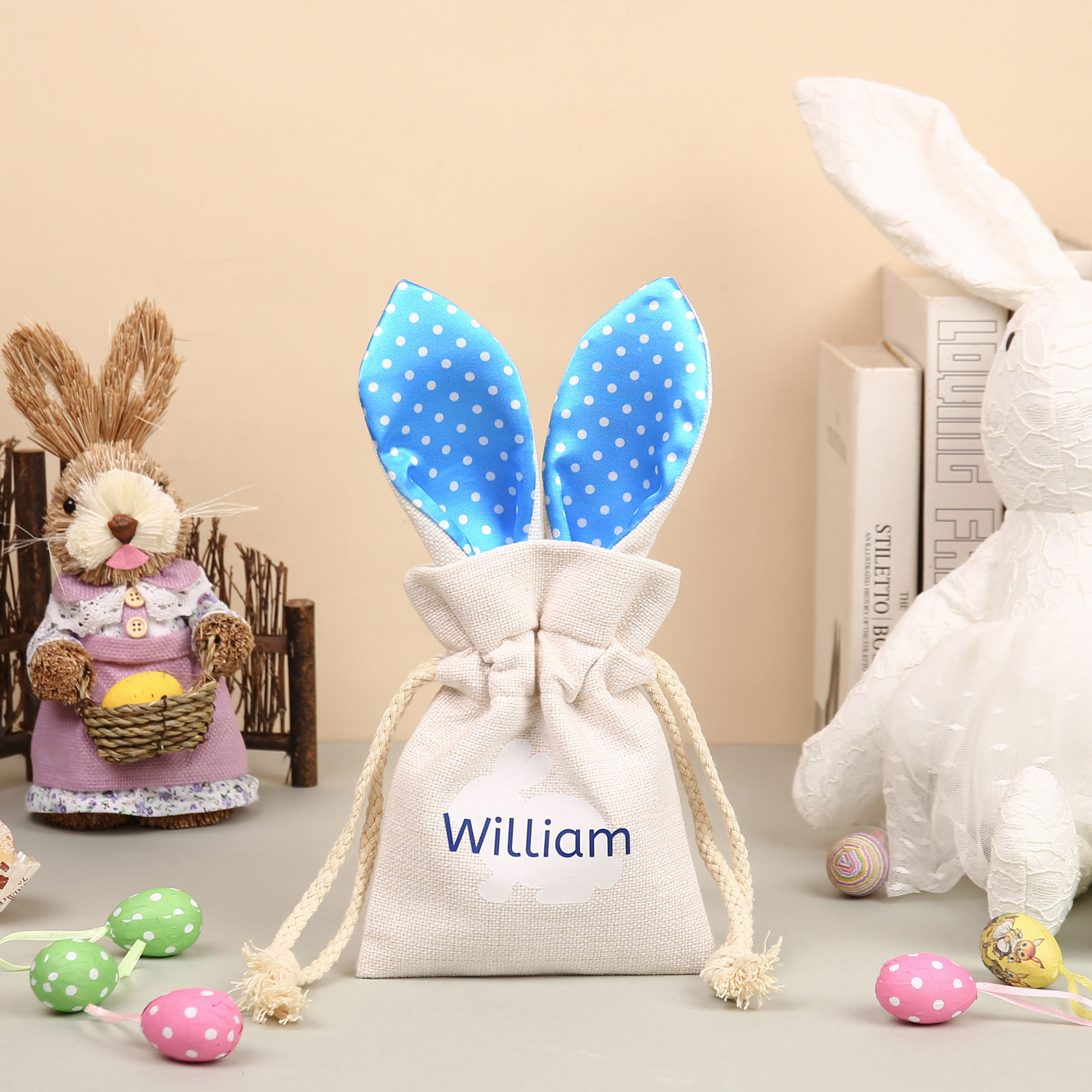 Personalised Bunny Tote Bag Customised with Name Bunny Drawstring Bag Easter Gifts-Jessemade AU
