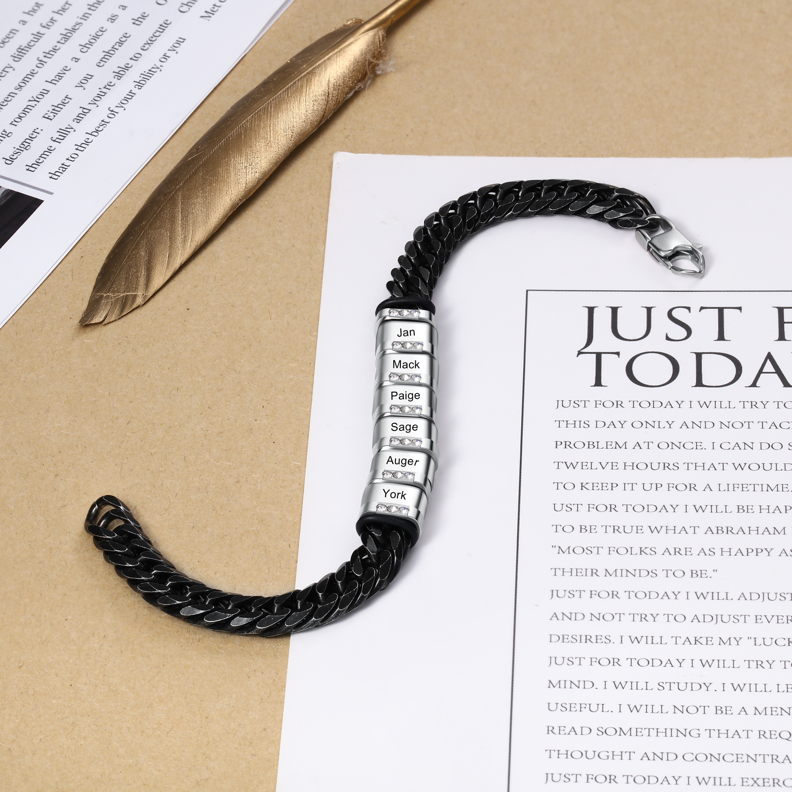 Personalised Black Stainless Steel Bracelet Custom 6 Names Men's Women's Bracelets For Couple-Jessemade AU