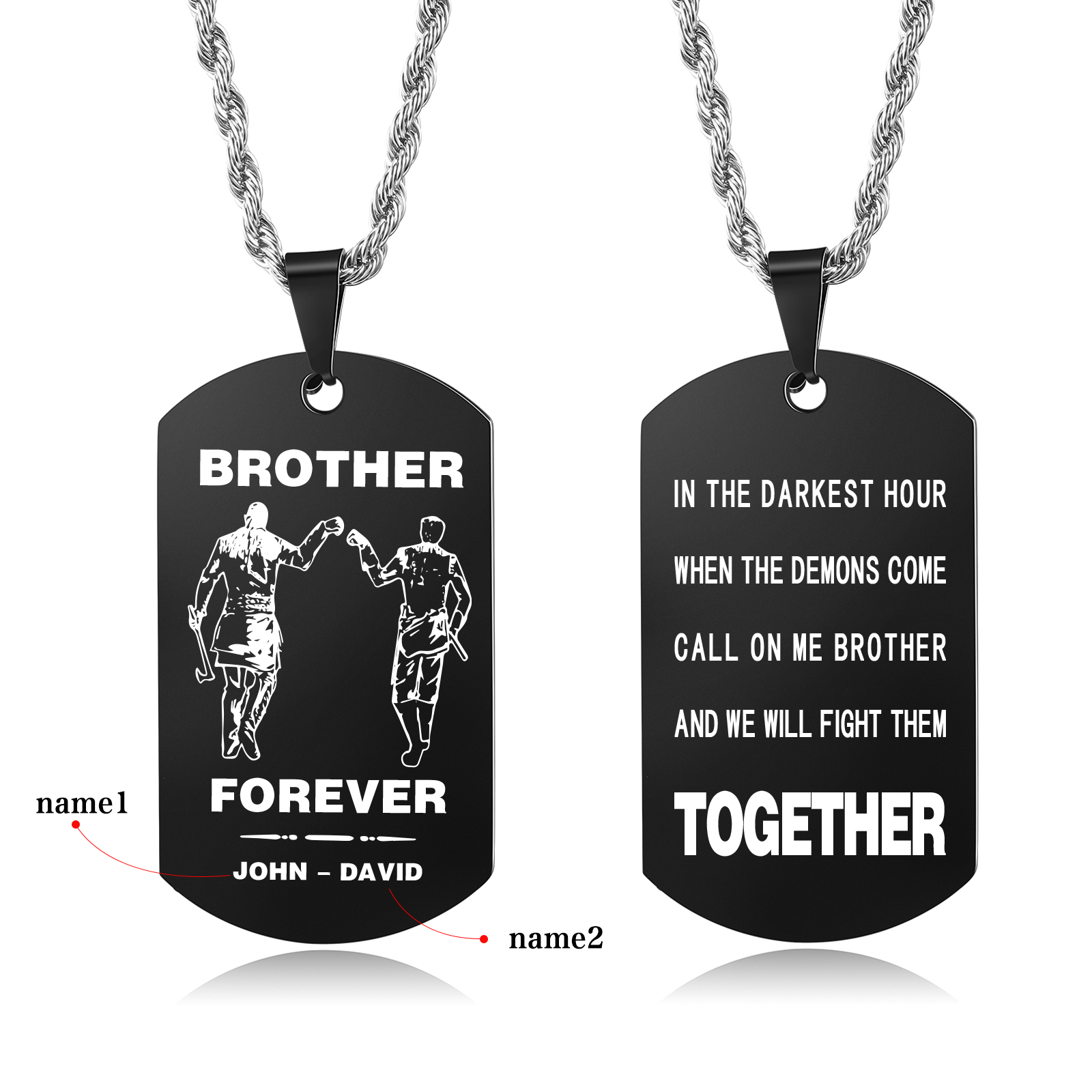Brother Forever Dog Tag Necklace Personalised Black Double-sided Necklace Customised 2 Names Viking Necklace Gift to Brother