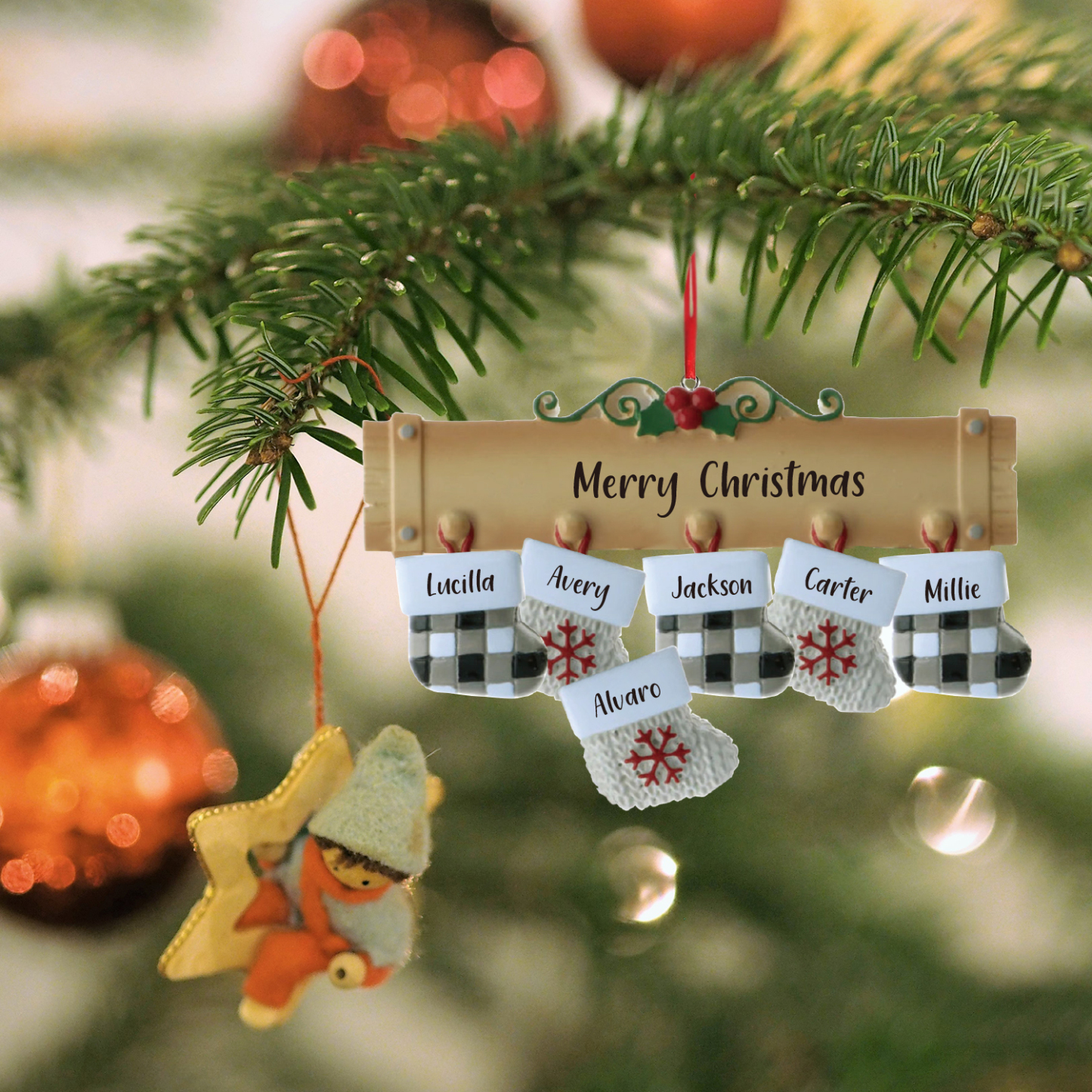 6 Names - Personalised Christmas Stockings Ornaments Customised Name & Text Christmas Decor Wooden Gifts for Family Friends-Jessemade AU