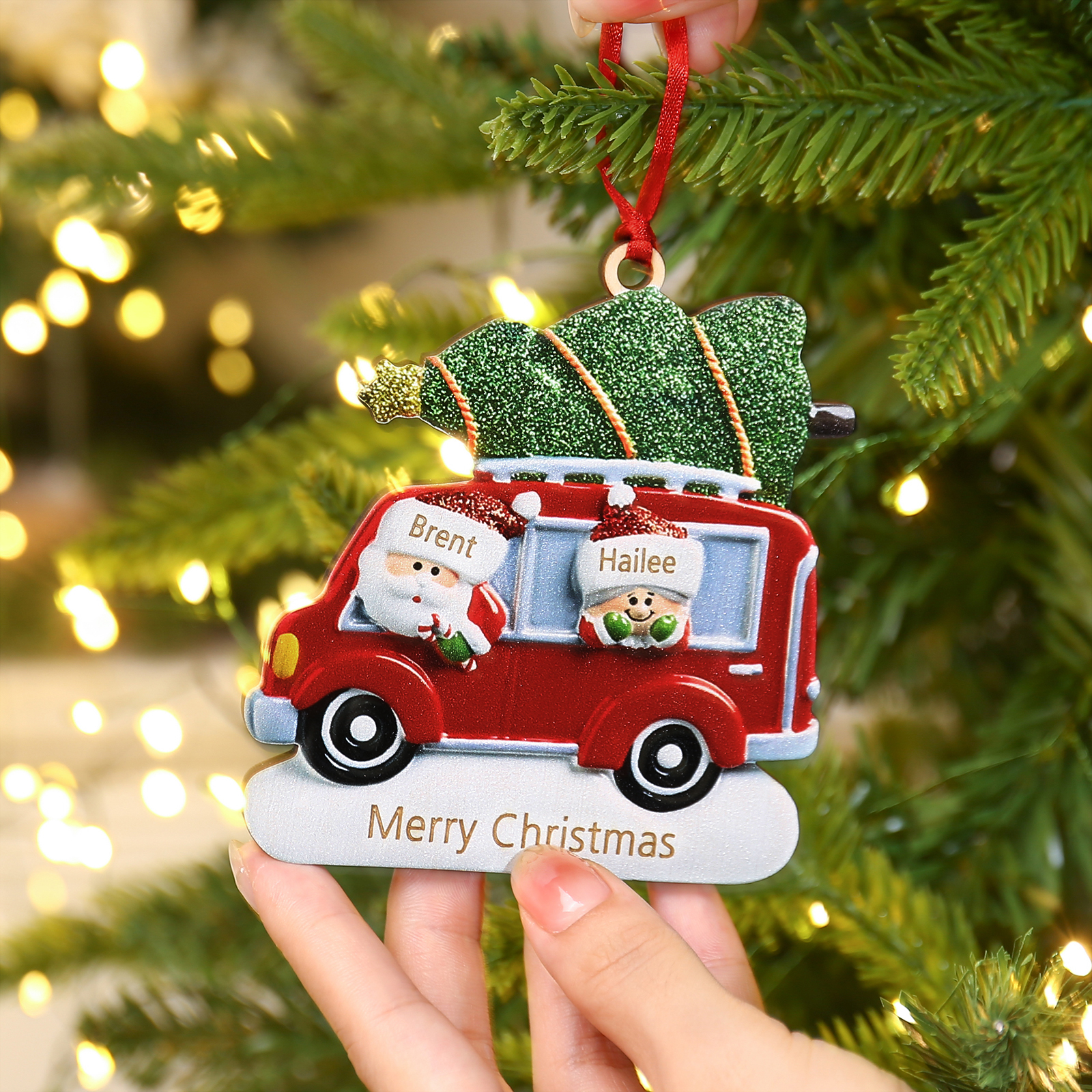 2 Names - Personalised Christmas Snowman Ornament Customised Names & Text Wooden Car Hanging Ornaments Christmas Gift for Family-Jessemade AU