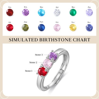 Personalised Women's Ring Customised 3 Birthstones Open Ring Birthday Gift for Women Girls-Jessemade AU