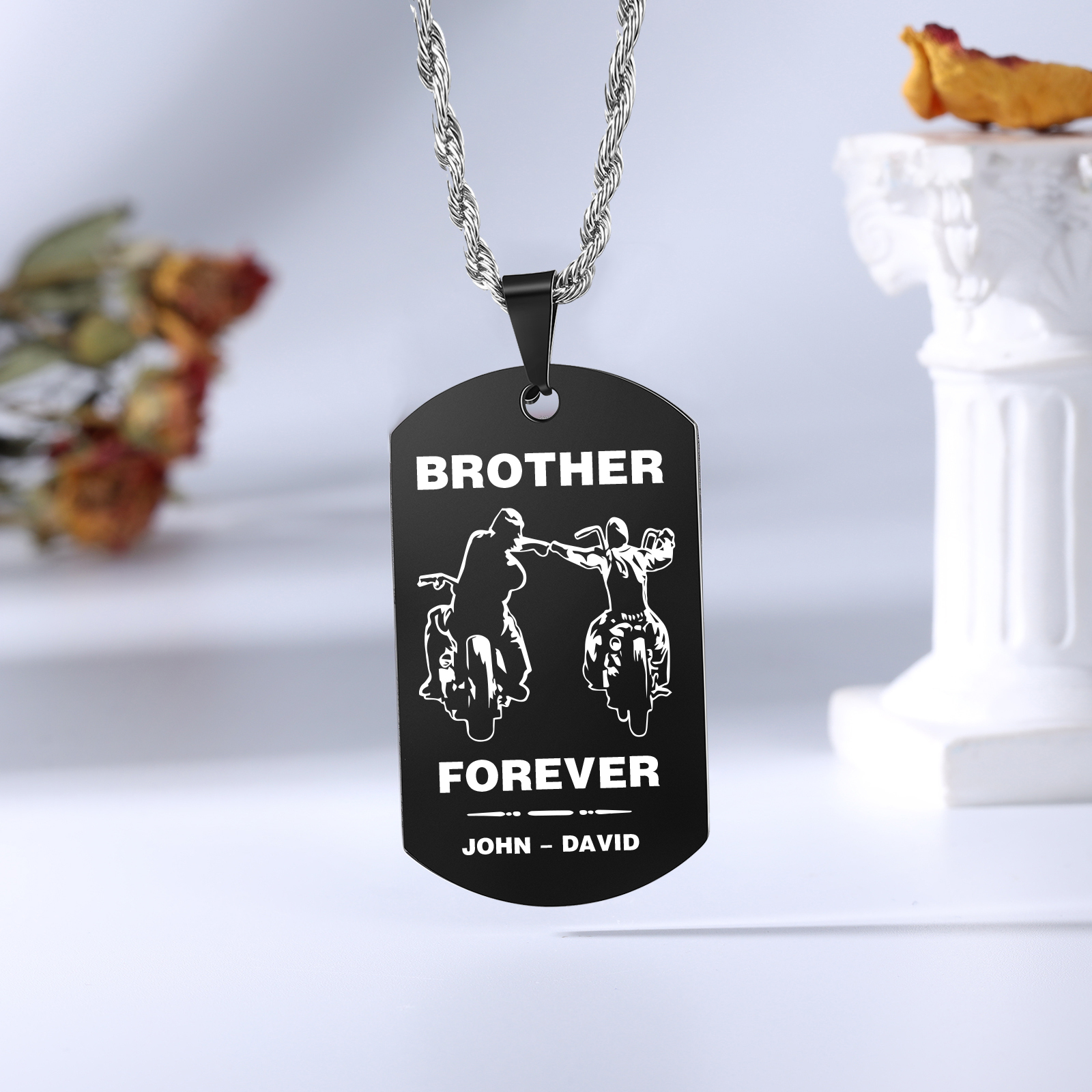 Brother Forever Dog Tag Necklace Personalised Black Double-sided Necklace Customised 2 Names Biker Necklace Gift to Brother-Jessemade AU