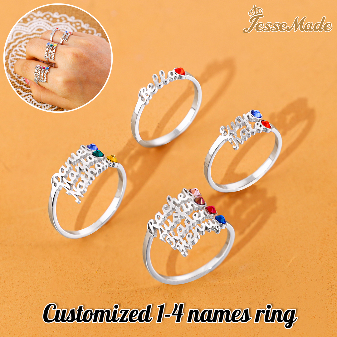 Personalised Birthstone Ring Custom 2 Names Ring Best Gift For Women-Jessemade AU