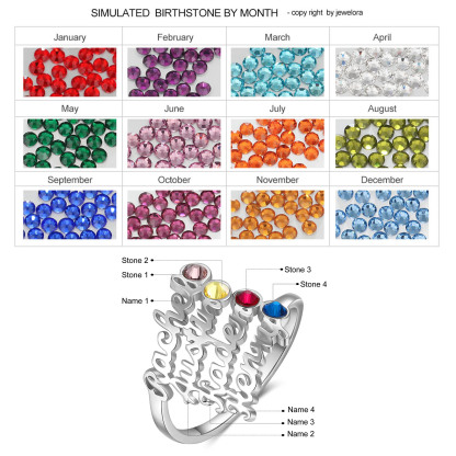 Personalised Birthstone Ring Custom 4 Names Ring Best Gift For Women-Jessemade AU