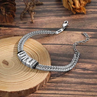 Personalised Men's Beaded Bracelet Custom 6 Names Adjustable Bracelets Stainless Steel Gifts for Him-Jessemade AU