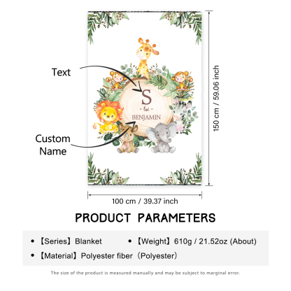 Personalised Zoo Blanket Custom Name Cute Cartoon Blanket-Jessemade AU