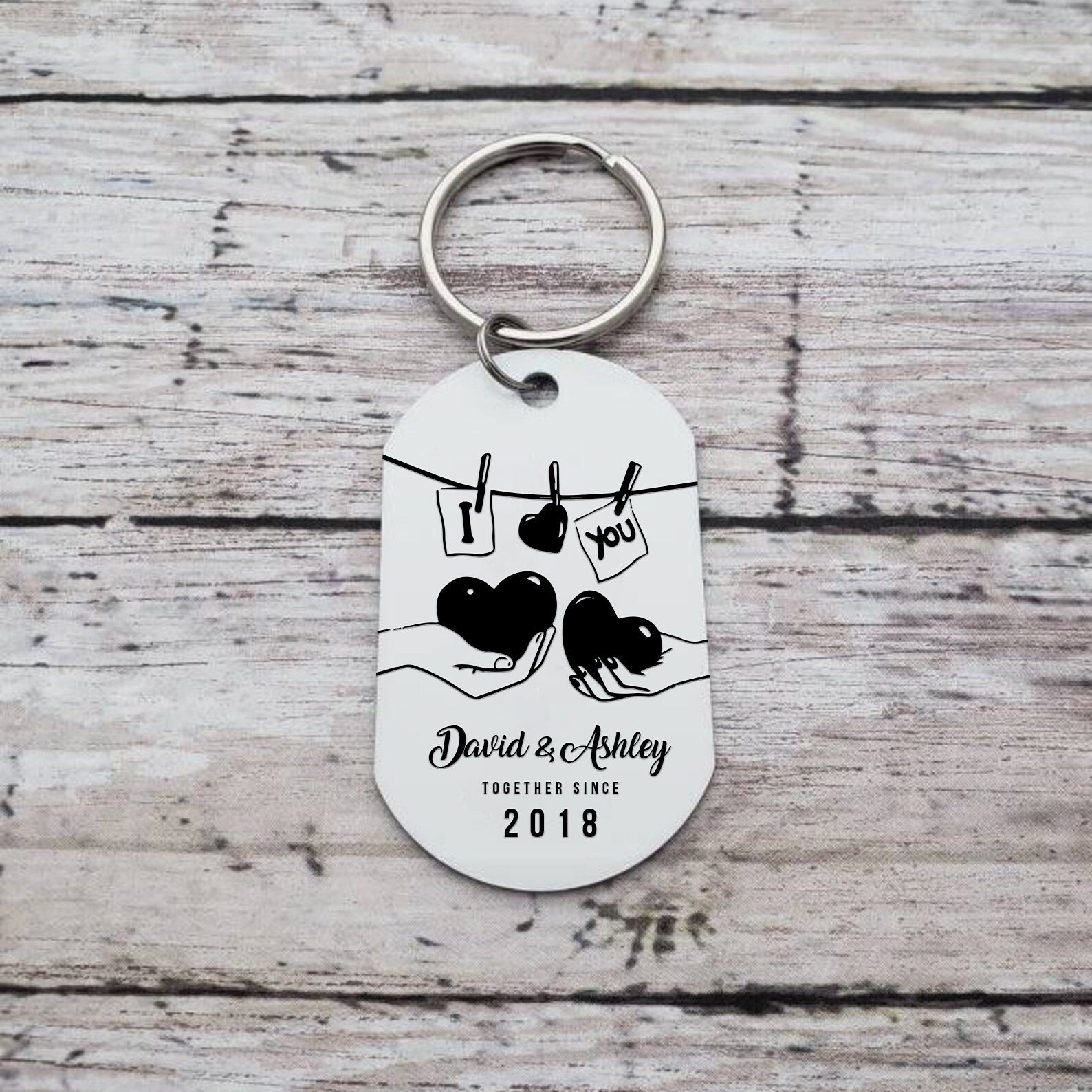 Personalised Couple Photo Keychain Custom 2 Names & Text & Year Keyring Gift for Him/Her-Jessemade AU