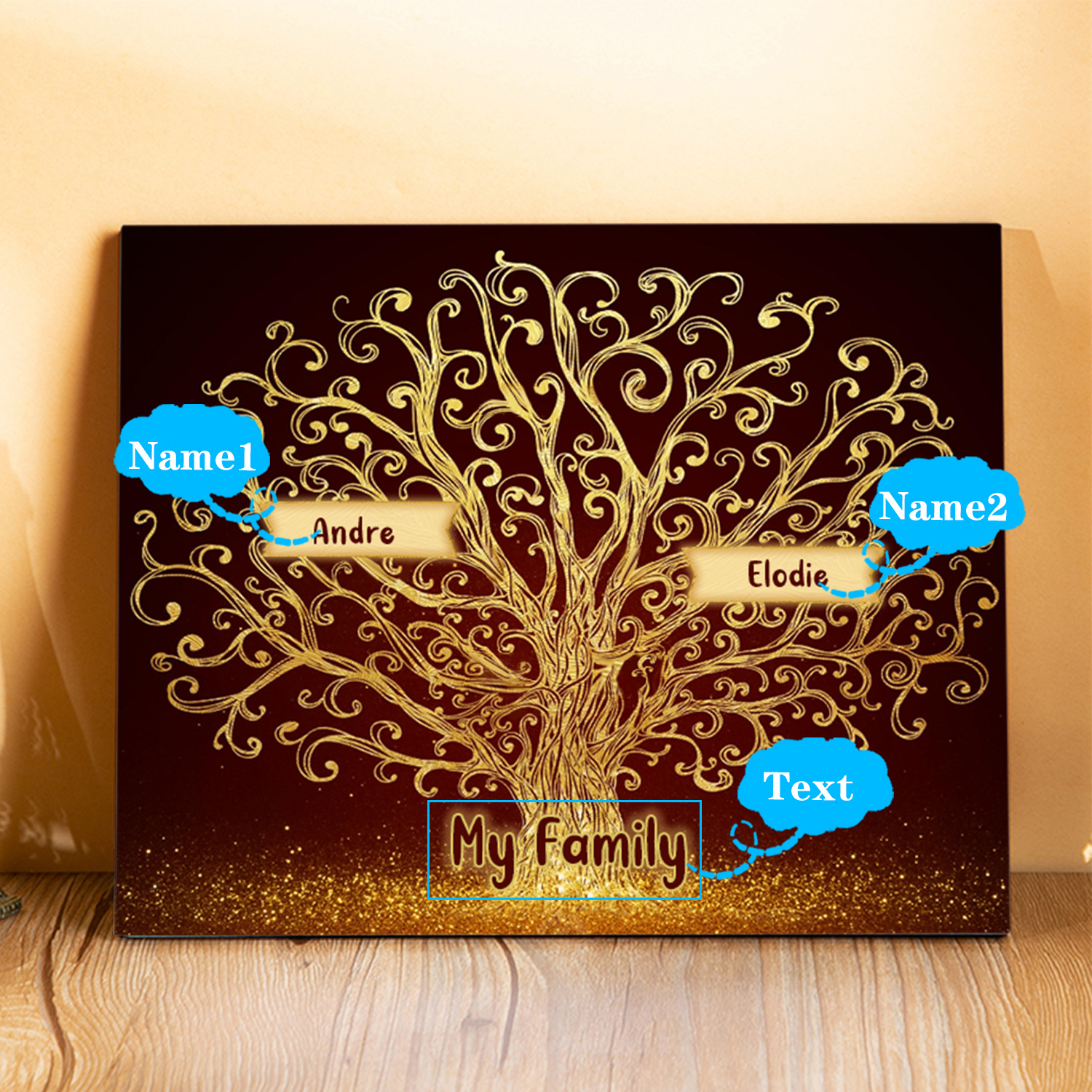 2 Names - Personalised Family Tree Wooden Plaque Custom Text Home Decor Gifts for Mother/Grandma-Jessemade AU