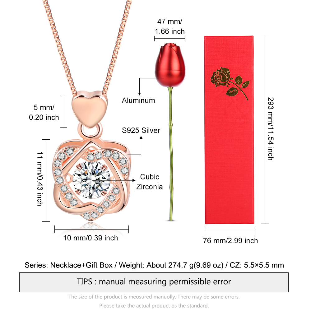 Valentine's Day Gifts 925 Sterling Silver Double Heart Dancing Necklace With Whole Rose Gift Box-Jessemade AU