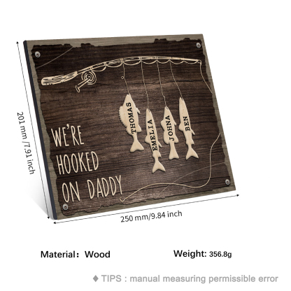 Father's Day Gifts Wood Signs Engrave 4 Names Frame Keepsake -We've Hooked On Daddy-Jessemade AU