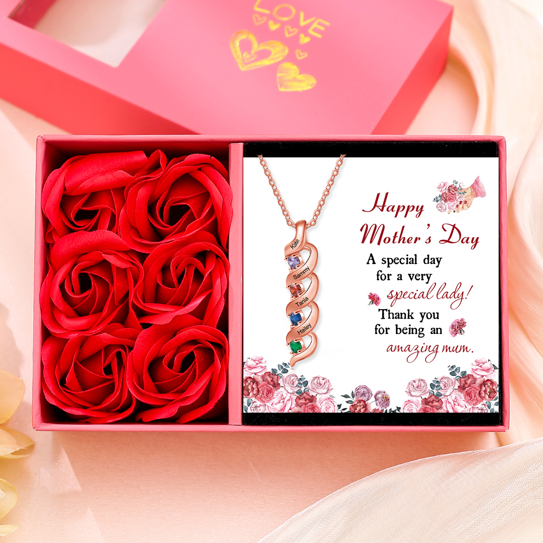 Personalised Necklace Cascading Pendant with 4 Birthstones Engraving 4 Names Gifts for Her-Jessemade AU