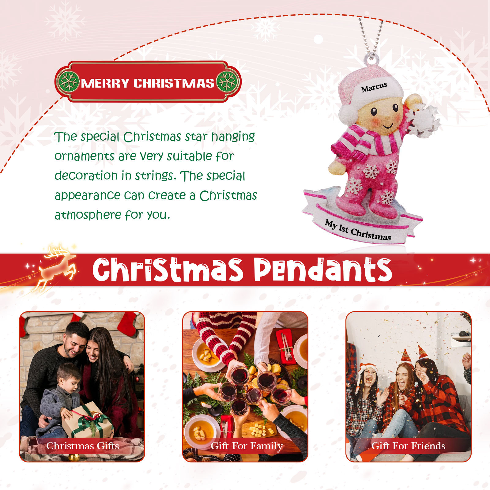 My First Christmas Personalised Acrylic Christmas Ornament Customised Name & Text Hanging Ornaments Christmas Gift for Boys Girls Babies-Jessemade AU