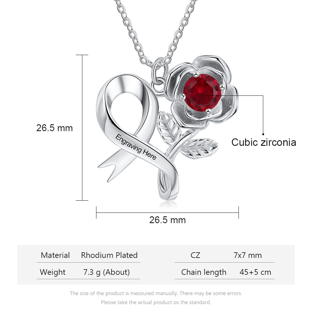 Personalised Rose Flower Necklace With 1 Birthstones Engraved Names Gift For Women-Jessemade AU
