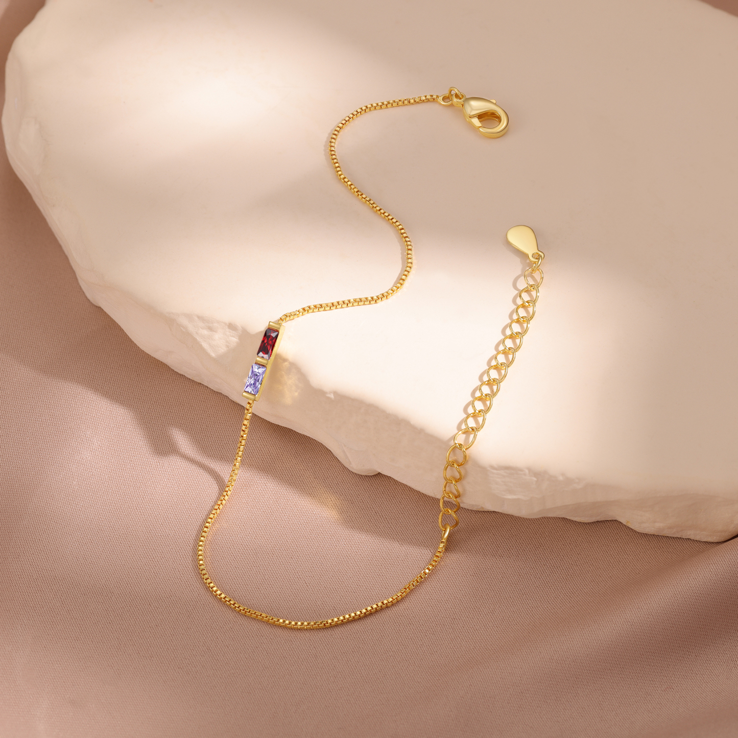 Custom 2 Birthstones Bracelet Gold Adjustable Bracelet Personalised Birthday Gift for Her-Jessemade AU