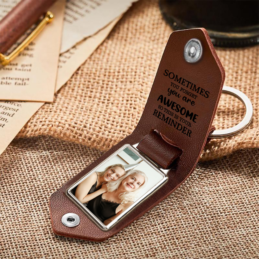 Personalised Photo & Birth Flower &  Name Keychain Leather Keychain - Sometimes You Forget You Are Awesome, So This Is Your Reminder-Jessemade AU