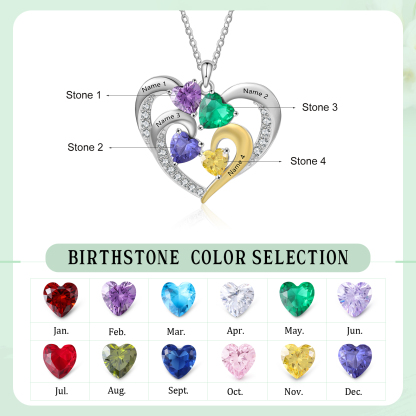 Personalised Intertwined Heart Pendant Necklace Custom 4 Birthstones & 4 Names Necklace Gifts for Her-Jessemade AU