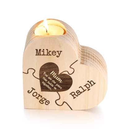 To My Mum Personalised 3 Names Puzzle Candle Holder Wooden Candlestick "You Are The Piece That Holds Us Together"-Jessemade AU