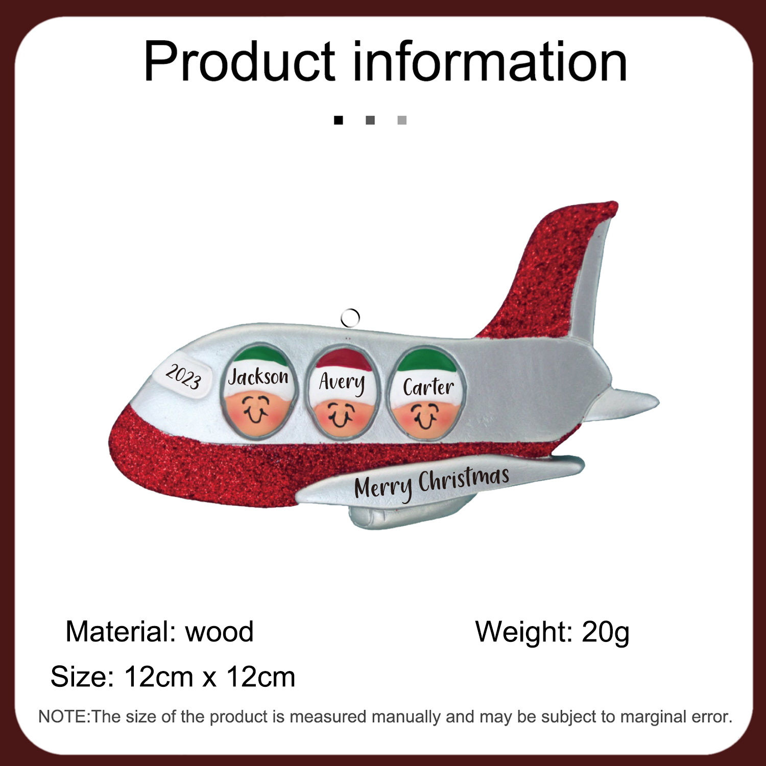 3 Names - Personalised Christmas Ornaments Custom Text & Year Wooden Airplane Christmas Decor Gifts for Family Friends-Jessemade AU