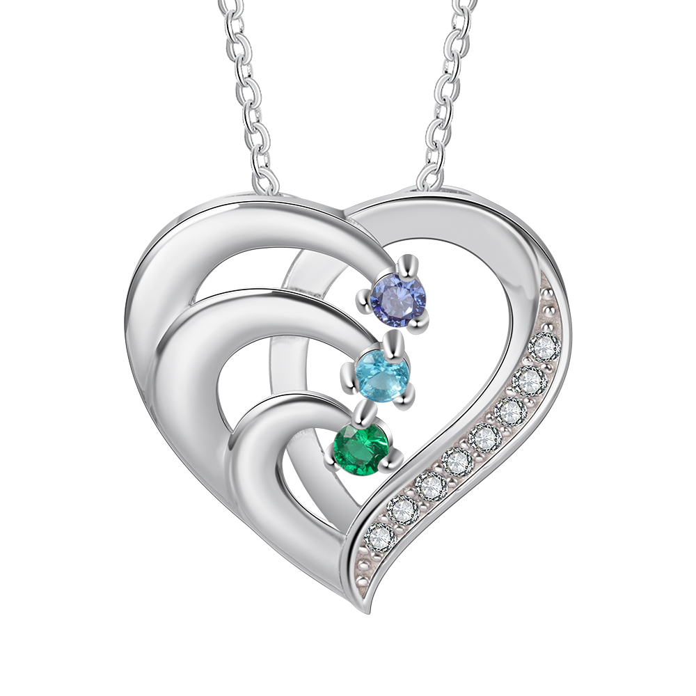Personalised Mother Necklace 3 Stones Engraved 3 Names Birthstone Intertwined Heart Pendant Gifts for Her-Jessemade AU
