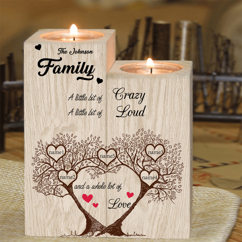 Family Name Wooden Heart Candle Holder Custom 5 Names Family Tree Candlesticks-Jessemade AU