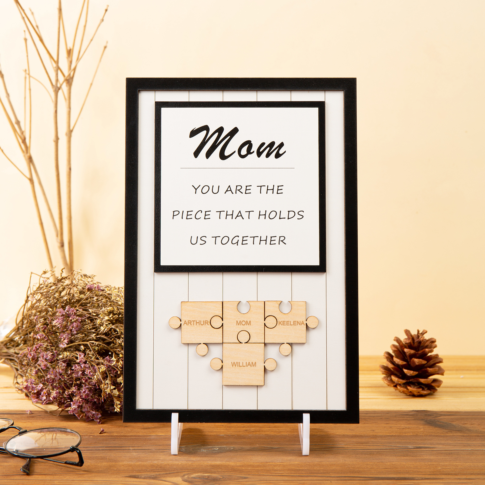 Mother's Day Gifts Mom Puzzle Sign Personalised 9 Names Wooden Sign -You Are the Piece that Holds Us Together-Jessemade AU