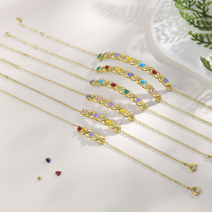 Family Custom Bracelet Heart Personalised with 6 Birthstones Gift Box Set-Jessemade AU