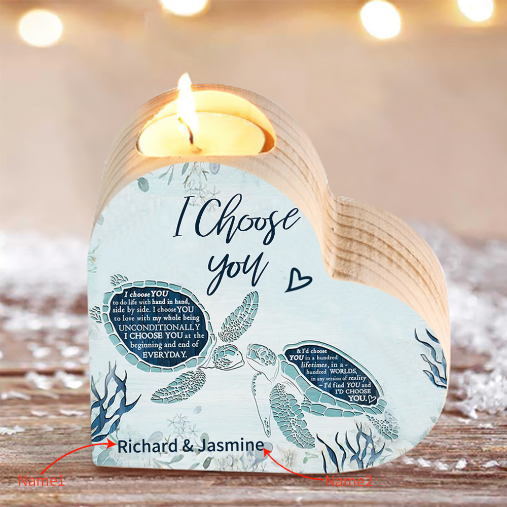 Personalised Couple Heart Candle Holder Engrave Name Turtle Wooden Candlesticks Valentines Gift-Jessemade AU